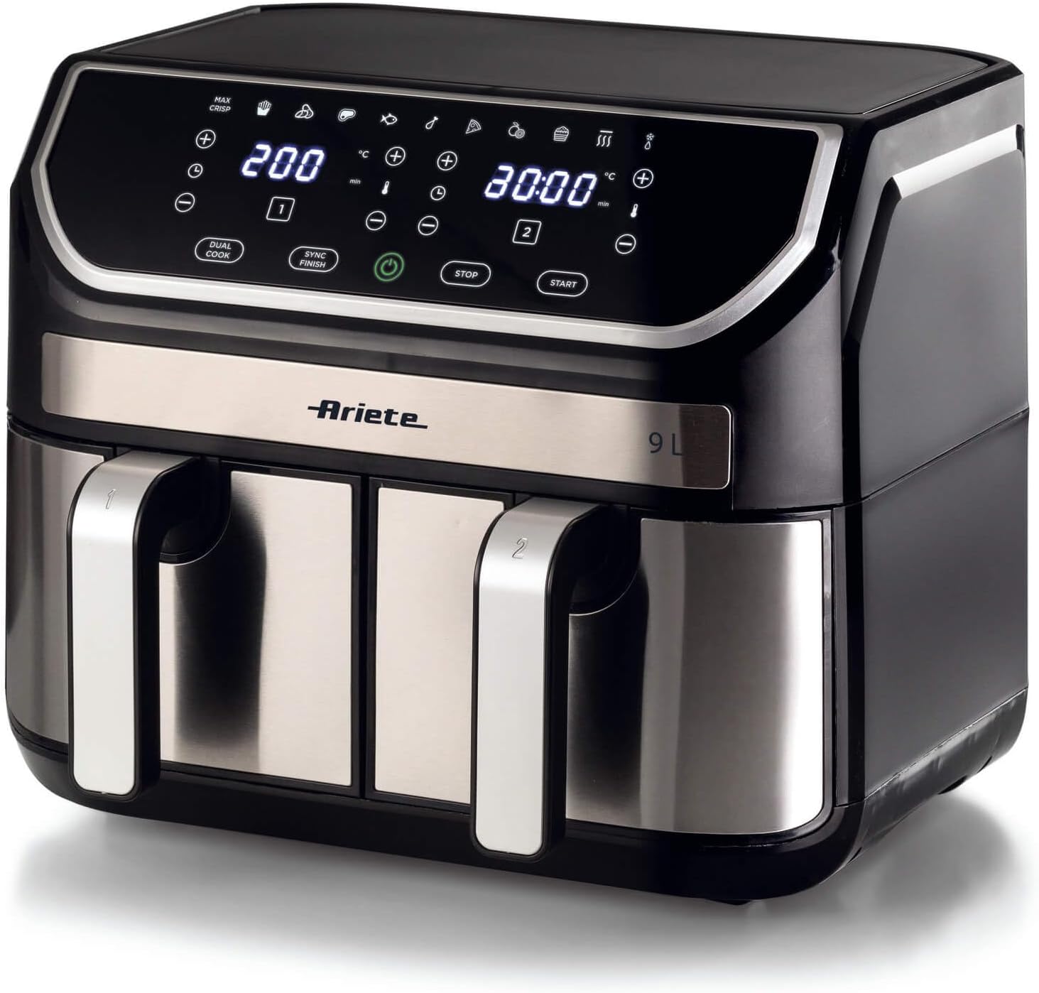 Ariete Digital Air Fryer, 9 Liters , 2100W, Black & Silver - AR-4625 Ariete Digital Air Fryer, 9 Liters , 2100W, Black & Silver - AR-4625